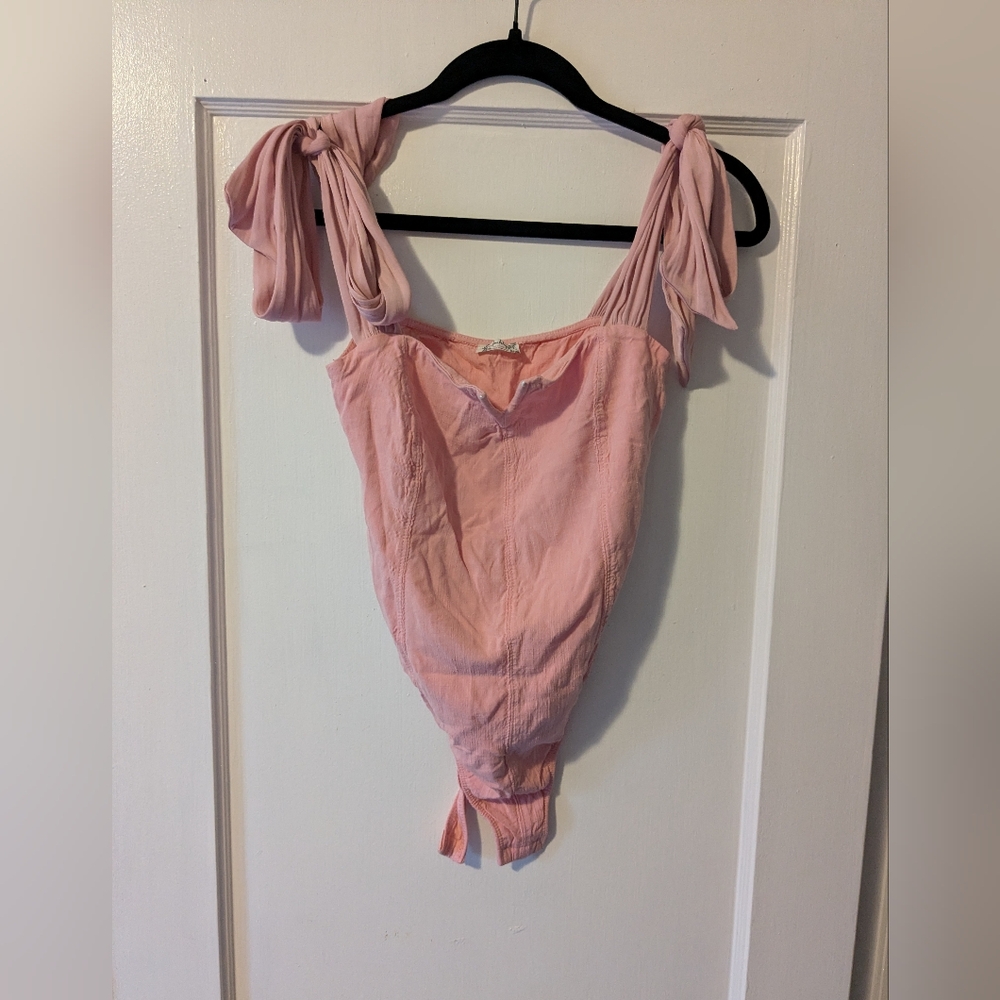 Free People Pink Tie Strap Bodysuit
